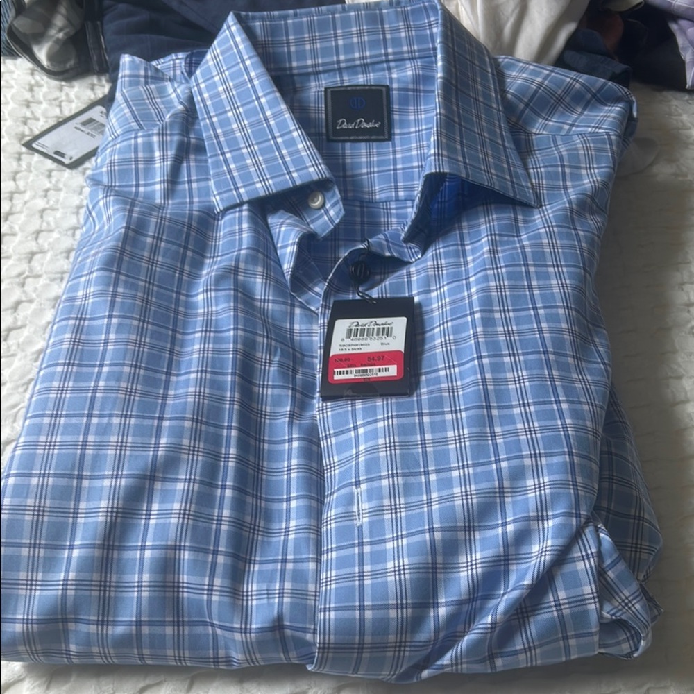 David Donahue Blue Plaid Men's Shirt long sleeve